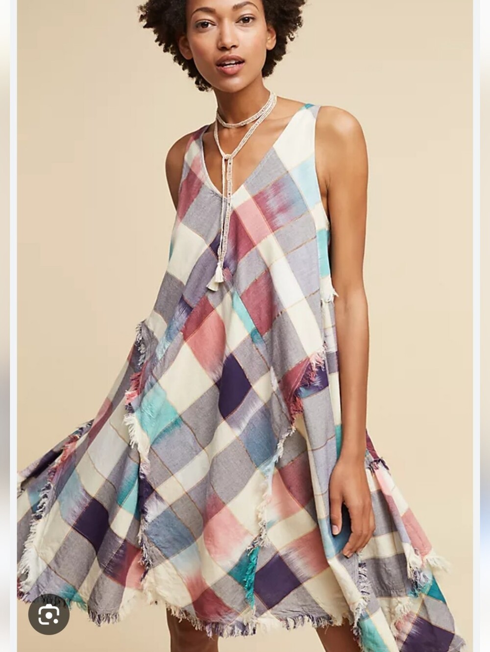 Anthropologie Maeve Metallic Cotton A-Line Swing Plaid Dress Sz M Flowy Boho